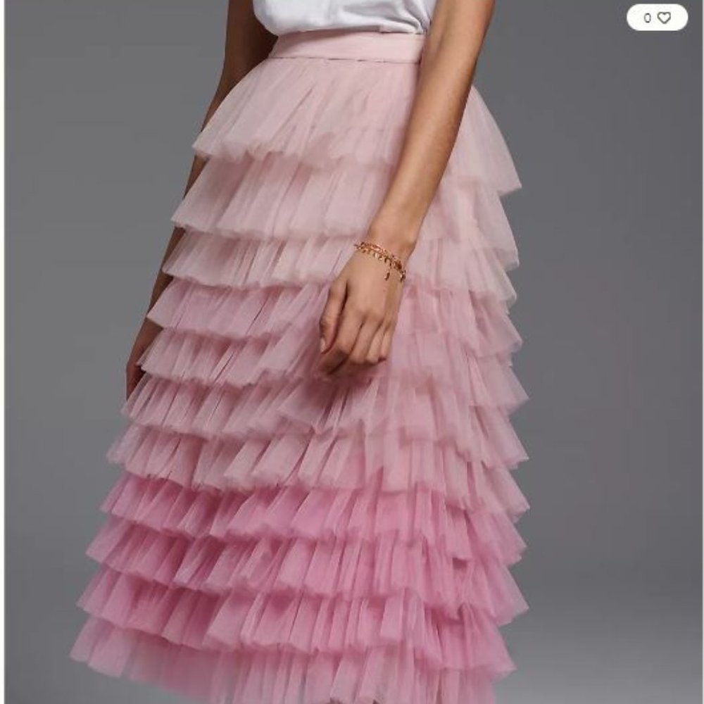 Anthropologie Pink Ombre Tiered Tulle Midi Skirt - Picture 9 of 16